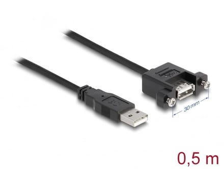 Delock Cable USB 2.0 Type-A male > USB 2.0 Type-A female panel-mount 0.5 m