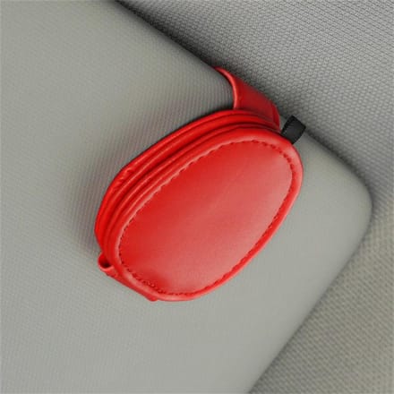 Auto Zonnebrilhouder Multifunctioneel Draagbaar Magnetische Bevestigingsclip Leer Bril Ticket Houder Auto Interieur Accessoires rood