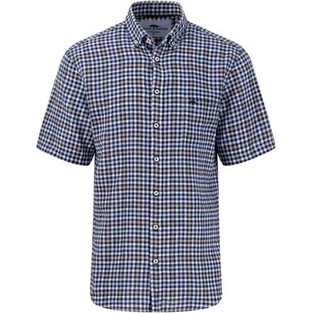 Fynch-Hatton Overhemd Pure Linnen Classic Check Short Sleeve Navy / male
