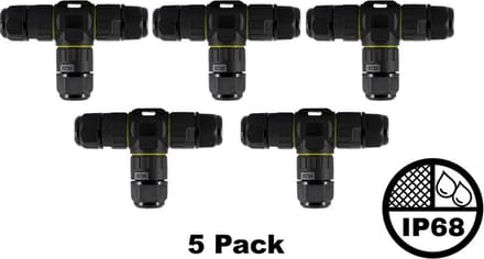 5 Pack - Waterdichte kabelverbinder T (3 uitgangen), IP68, Kabeldikte: 0,5-2,5 mm²