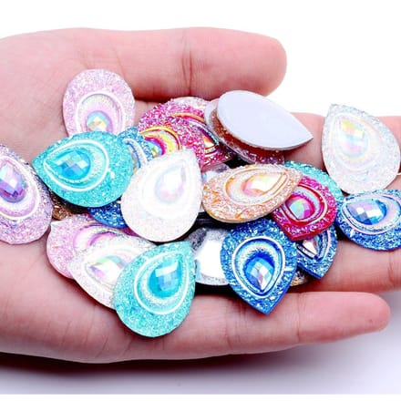25 stuks 18mm*25mm AB Zwart Hars Druppel Platte Achterkant Strass veelkleurig