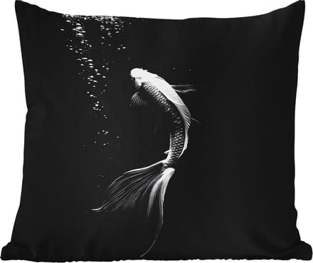 Tuinkussen - Koi - Vis - Wit - Zwart - 40x40 cm - Weerbestendig