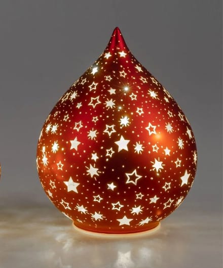 Kerst - Druppel - Decoratie - Glas - 19cm - Ø15cm - incl ledlicht - incl. AAA batterij