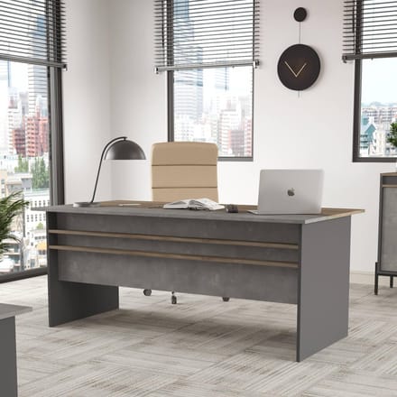 Functioneel Bureau VS1 In Bruin En Grijs - Emob - Bureautafels - Melamine; Spaanplaat