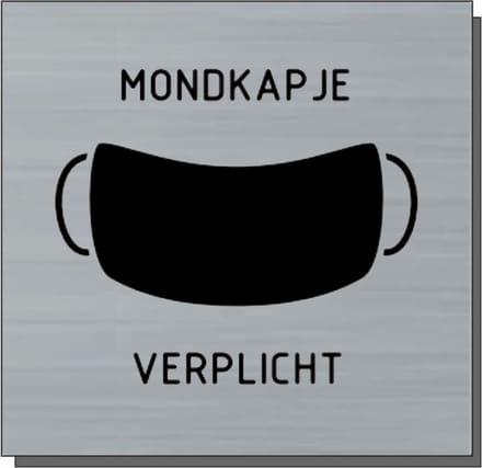 Deurbordje - bordje - Mondkapje verplicht - vierkant met RVS look