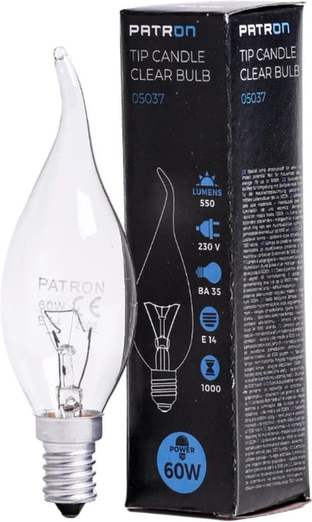 Patron E14 Tip Kaars Gloeilamp | 60W 2700K 550Lm | Dimbaar