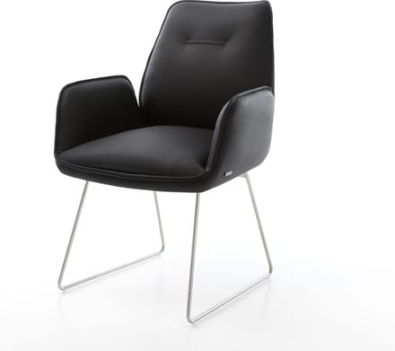 Gestoffeerde-stoel Zoa-Flex slipframe roestvrij staal echt leer zwart pocketveer kern