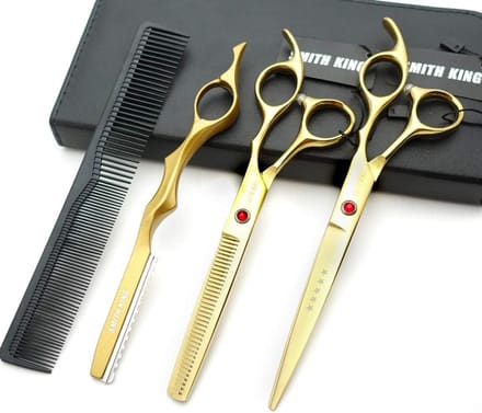 Haarschaar Set - Kappersscharen Dunner - Haar Knippen - Ergonomisch Ontwerp - 7 Inch - Goud