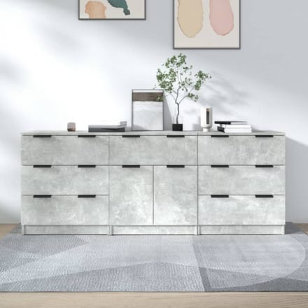 vidaXL - 3-delige - Dressoirs - bewerkt - hout - betongrijs