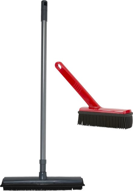 Bezem en borstel set - Rubber - Rood/Grijs - schoonmaakset