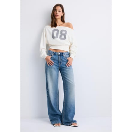 Stradivarius Cropped sweater met boothals  Ecru S