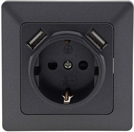 Stopcontact met 2x USB 1A in antraciet met frame