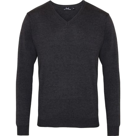 Premier Heren Gebreide V Hals Sweater Top (Houtskool)
