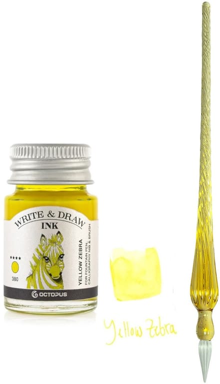 Glazen dip pen set Oranje - Potje Octopus inkt yellow zebra