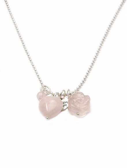 Heaven Eleven ketting rvs ballchain met een rosequartz hart/bloem natuursteen