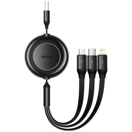 Baseus Bright Mirror 2 Series 3-in-1 oprolbare kabel - USB-A naar USB-C / geschikt voor Lightning / Micro USB - Zwart
