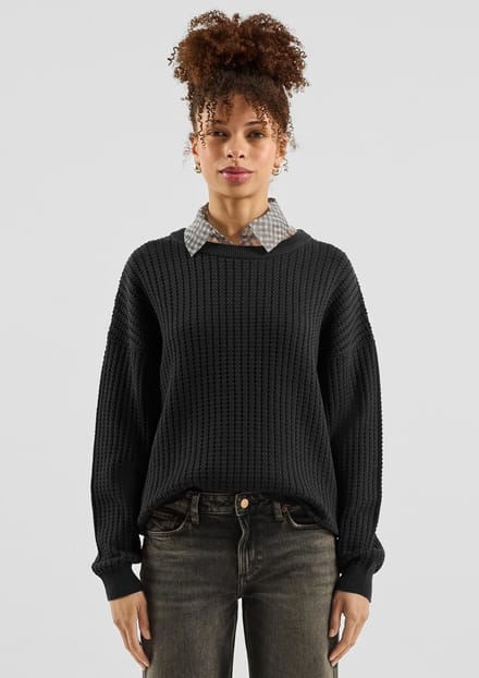 Pull in gemêleerd katoenen brei voor dames QS