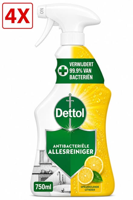 4 x Dettol - Allesreiniger - Spray - Sprankelende Citroen - Perfecte Hygiëne - 750ml