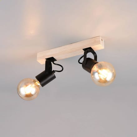 Reality Leuchten Plafondlamp Lynar, zwart, hout, metaal, lengte 31 cm, 2-lamps.