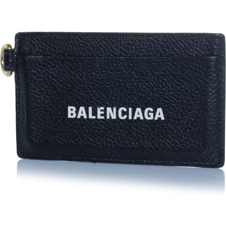 Balenciaga, zwarte leren kaartenhouder met sleutelhanger