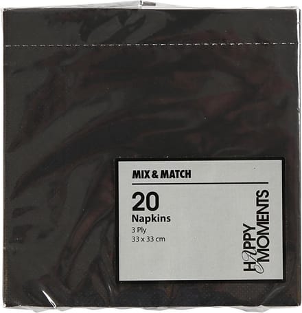 Servetten, afm 33x33 cm, zwart, 20 stuk/ 1 doos