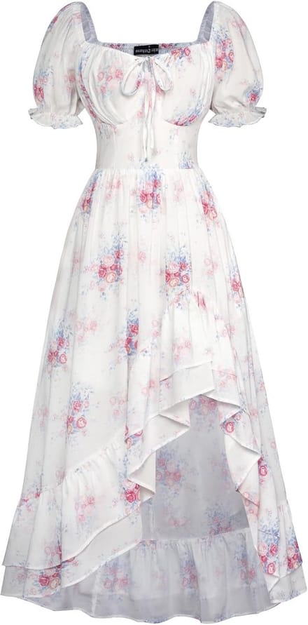 Dames Renaissance Midi Jurk met Korte Mouwen en Bloemenprint