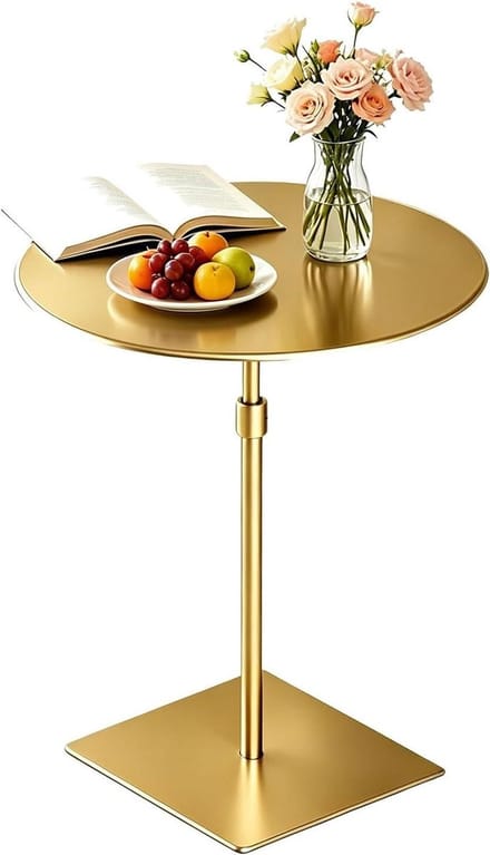 Bartafel Met Voet - Eettafel Keuken - Veelzijdig Gebruik - Verstelbare Hoogte - Diameter 50cm - Goud