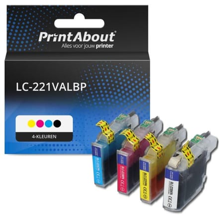 PrintAbout huismerk Inktcartridge LC-221VALBP 4-kleuren Multipack Geschikt voor Brother