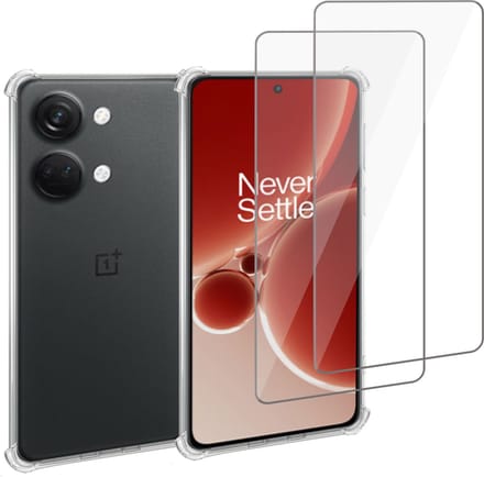 Geschikt voor OnePlus Nord 3 Hoesje + 2x Screenprotector – Gehard Glas Cover + Shock Proof Case – Transparant
