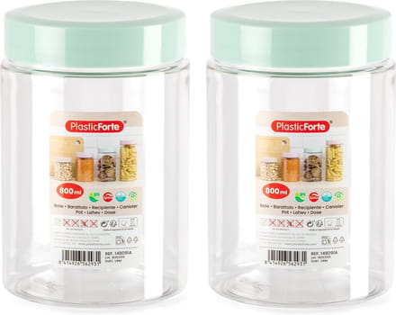 PlasticForte Voorraadpot/bewaarpot - 2x - 800 ml - kunststof - mint groen- B10 x H15 cm