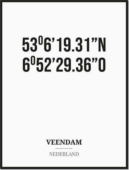Poster/kaart VEENDAM met coördinaten