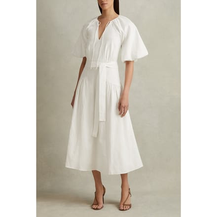 Reiss Cotton Puff Sleeve Dress White Größe: 4 | Midikleider Outlet | Damen | Weiß