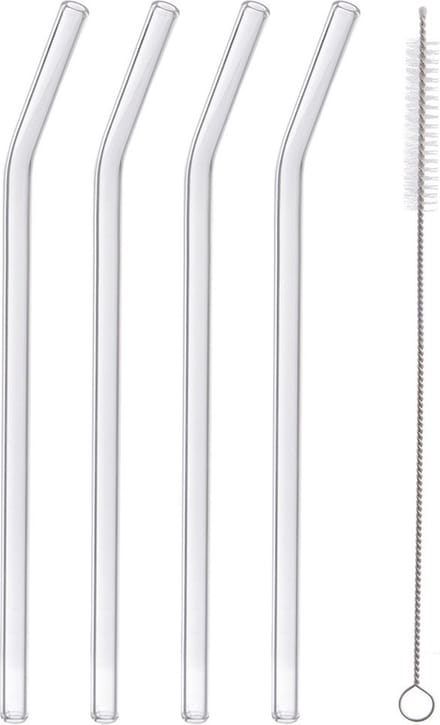 Rietjes Glas met Borstel 20 cm 5 delig - voor Dranken - Drinkrietjes