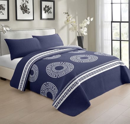 Luxe bedsprei set - Bedsprei 220x240 - Kussensloop 2x 50x70 - Blauw met witte luxe details