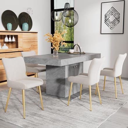 Eetkamerstoelen - MUVOE - Set van 4 - Beige fluweel - Comfortabel - Eigentijds design