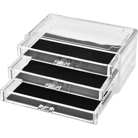 Three tier Transparent Makeup Desktop Drawers Table Cosmetic Storage Box Holder black