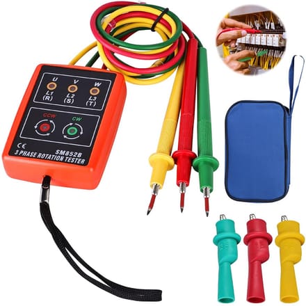 Fasentester Rotatiemeter 60V-600V: Draaiveldmeter Driefasig met Zoemer en Krokodillenklemmen