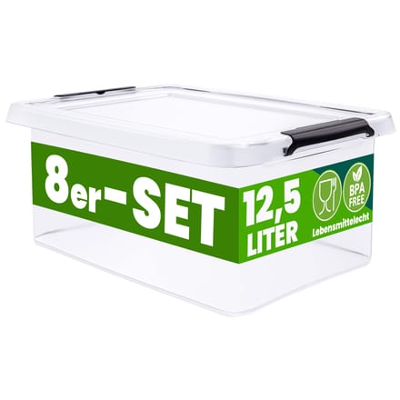 Deuba Opbergox - Set van 8 Stapelbaar 39x29x17cm 12,5L – Transparant