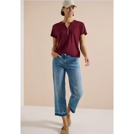 Shirt met splitnek in effen kleur