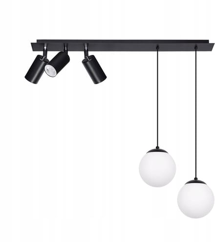 Zwarte Plafondlamp met Glazen Bollen en Richtbare Spots