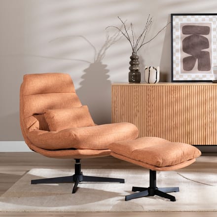 Bronx71® Draaifauteuil met hocker Cristo linnen koper