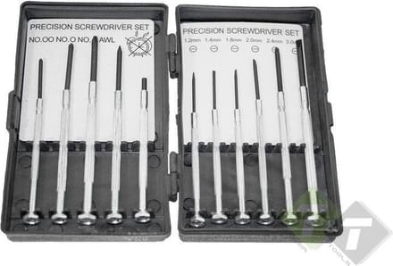 Precisie schroevendraaier set, 11 delig, platkop, kruiskop