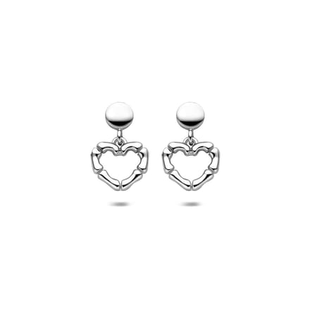 Zilveren gerhodineerde oorhangers hartjes 16,5 mm - 1341773