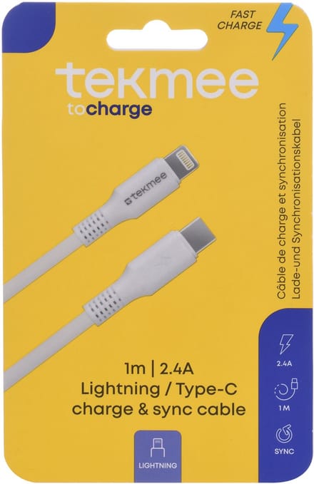 Tekmee oplaadkabel Fast Charge Lightning USB-C 1M wit speelgoed.