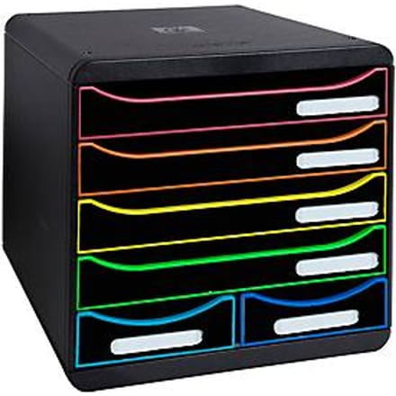 Exacompta BIG BOX MAXI Black Office Zwart/Harlekijn, 6 open laden (4 grote/2 kleine) A4/A4+, stil, 25 jaar