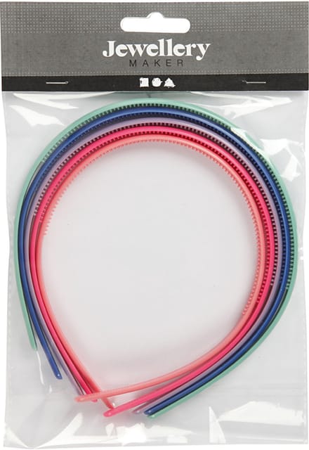 Haarbanden, B: 8 mm, diverse kleuren, 5 stuk/ 1 doos