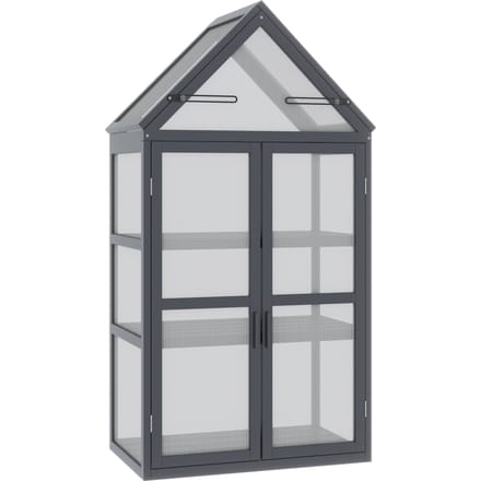 Outsunny kas - dennenhout - polycarbonaat - grijs