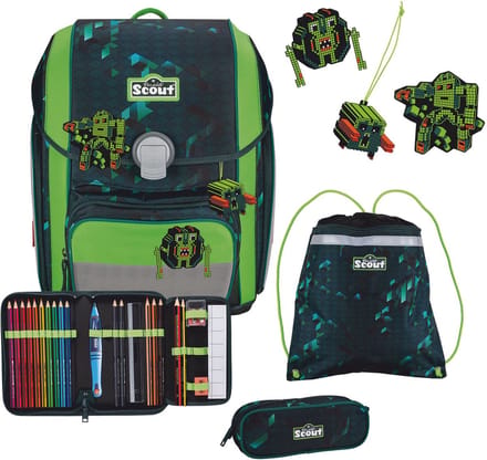 Scout Schooltas Basic Genius Set 4-delig Cubes Donkergroen