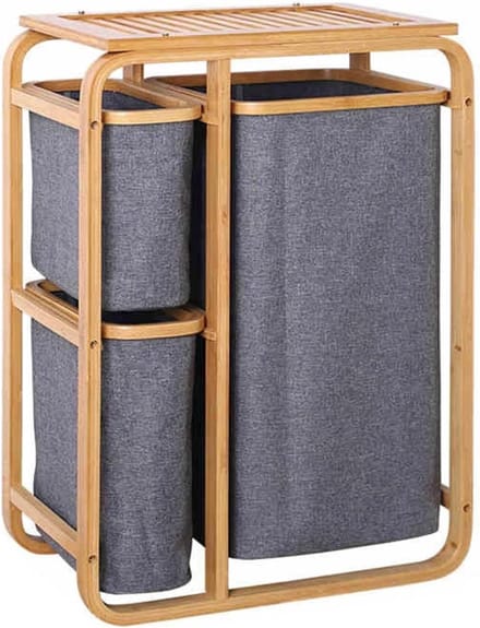 Bamboe wasmand - Kleding Sorteerder - Was Sorteren - Met Opbergplank - 100L Capaciteit - Grijs