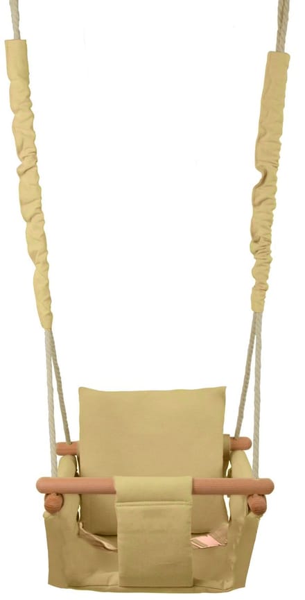 Baby Swing - Babyschommel - Max. 20 kg - Geel - Houten Frame - 100% Katoen